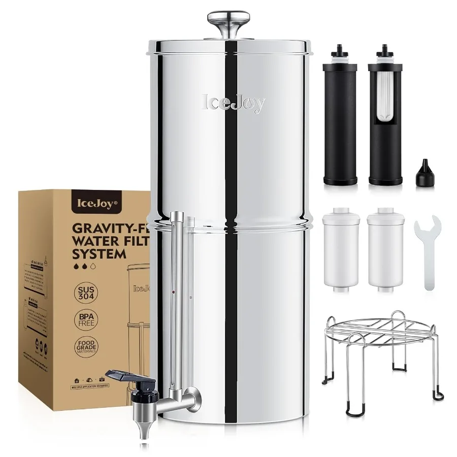 

0.01m Ultra-Filtration Gravity Water Filter System 2.25G Stainless Steel Countertop Purifier with 4 Filters Water Level