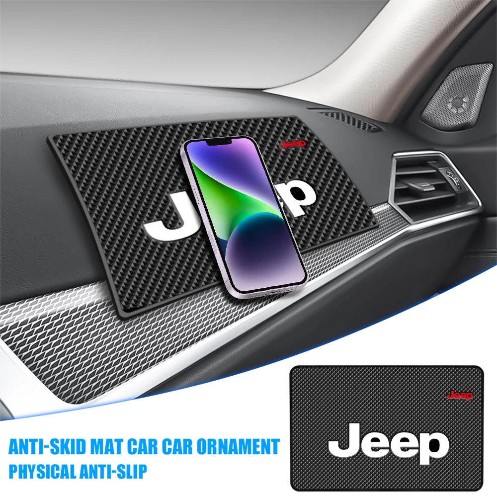 

Car Non Slip Dash Phone Holder Mat Silicone Pad Accessories For Jeep Wrangler Renegade Compass Gladiator Cherokee Patriot JK JL