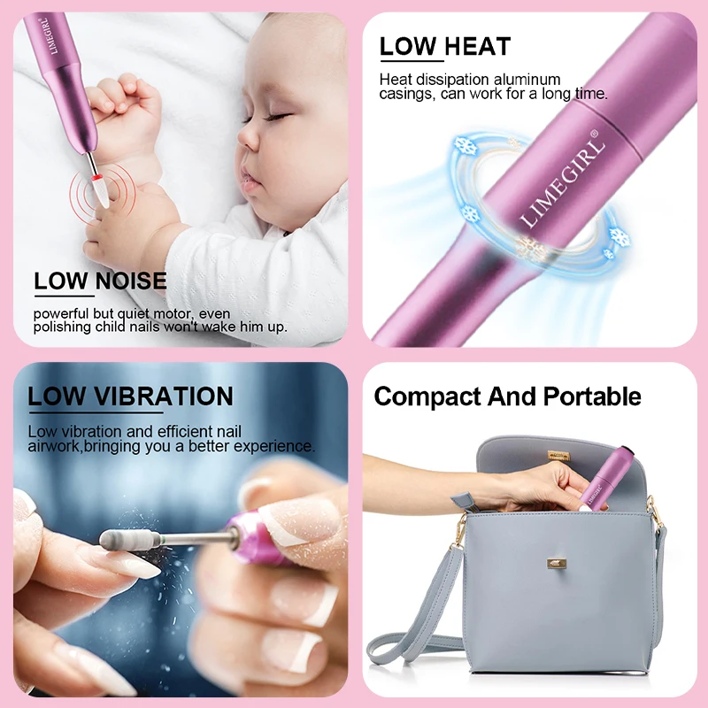 ポータブル電動ネイルドリルマシン,USB,プロの研磨装置,アクリルジェル削除用ツール,20000rpm