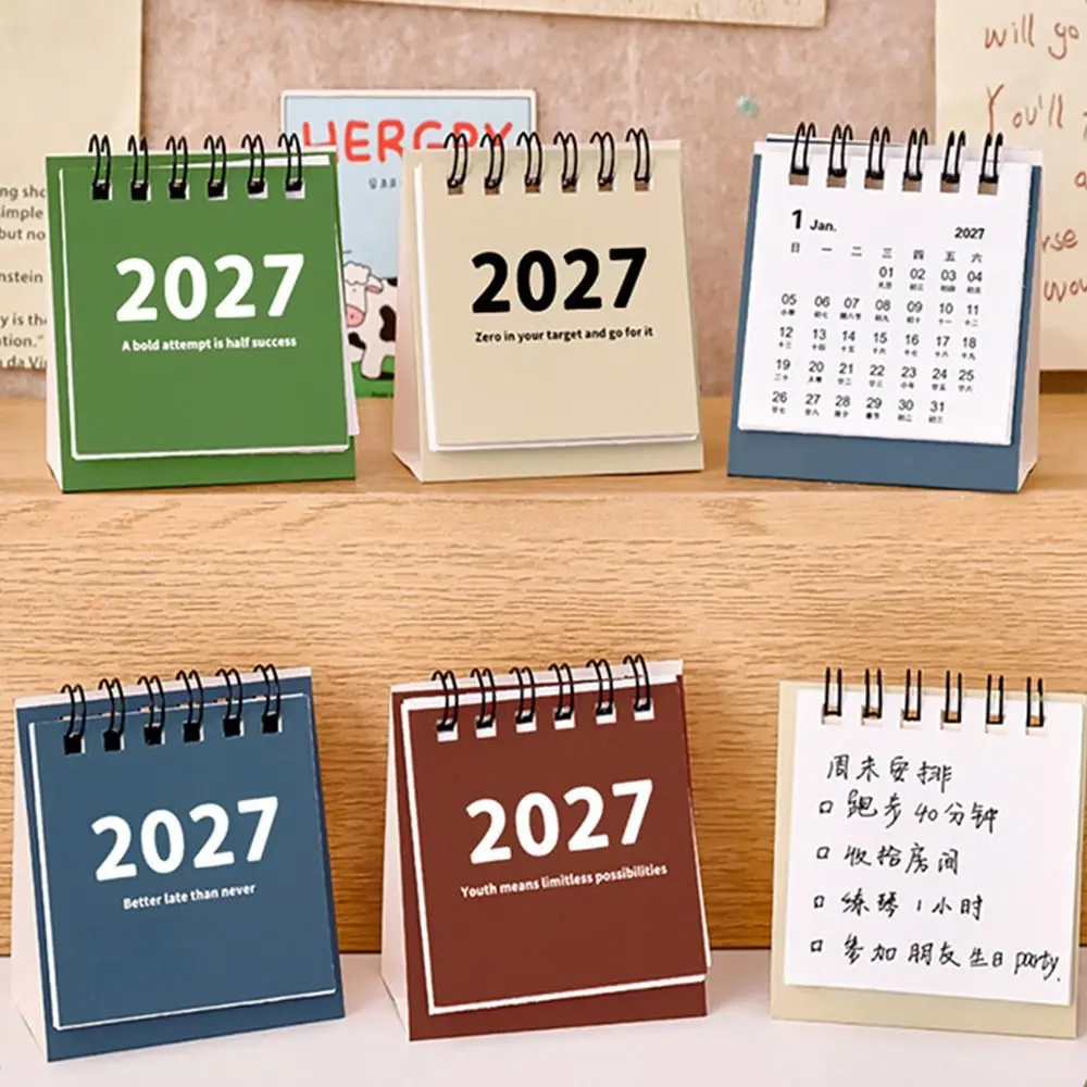 Gifts Mini 2027 Desk Calendar Double Coil Standing Base Mini Calendar Standing Calendar Daily Planning