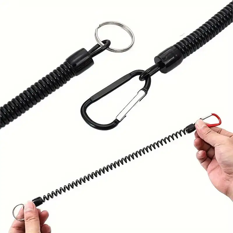 Feder-Schlüsselanhänger, einziehbares Sicherheitsseil für das Handgelenk, ausziehbar von 8,46" bis 47", mit Karabiner und Ring, integrierter Stahldraht – Detail 2