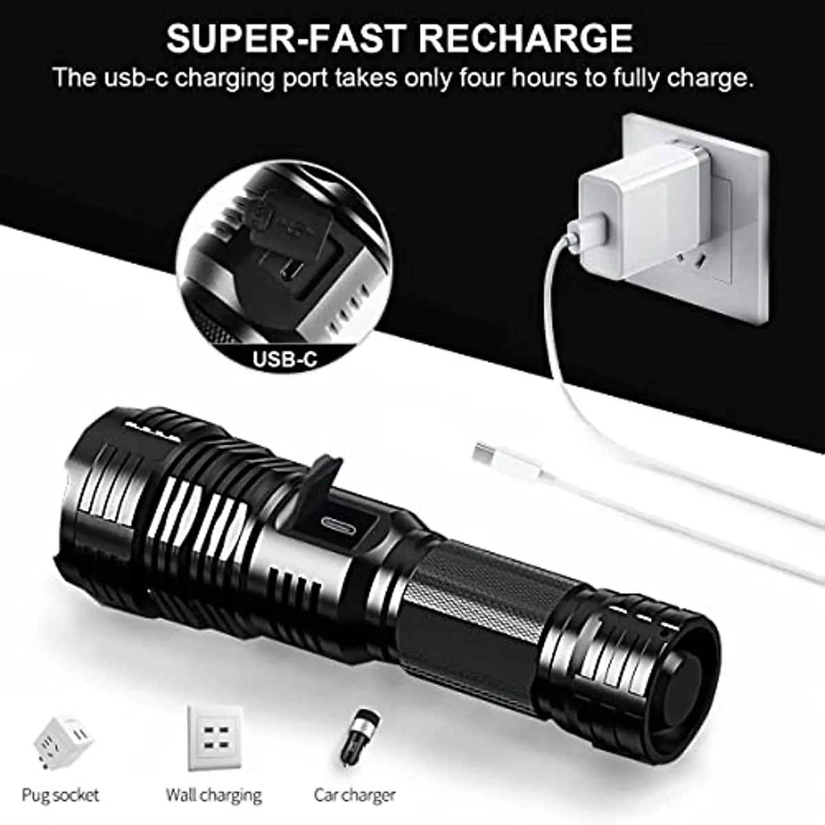 High Lumens Rechargeable LED Flashlight 5 Modes Powerful Handheld Flash Light Zoomable Camping Torch 18650/26650 Battery Lantern