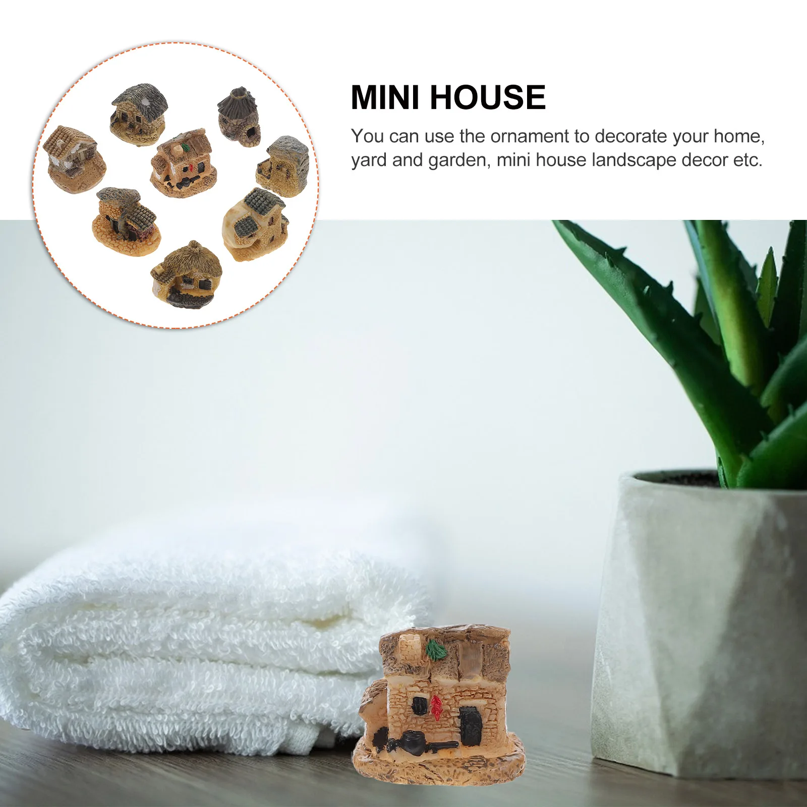 

8 Pcs Resin Small Decorations Miniature Little Houses Gardening Ornaments Tiny Bonsai