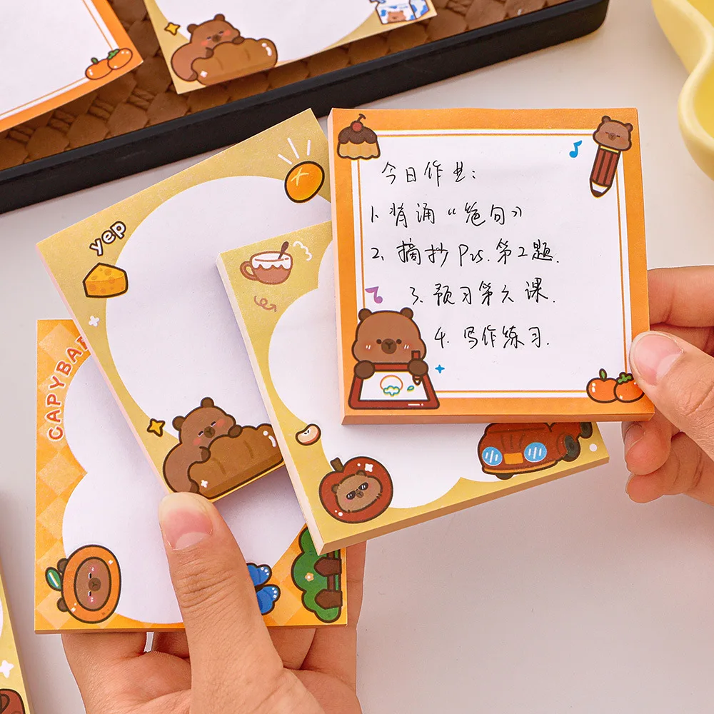 4Pack Kawaii Sticky Notes Capybara Notepad Korean Stationery Offices Accessories Material Paper Student Planner Back To School