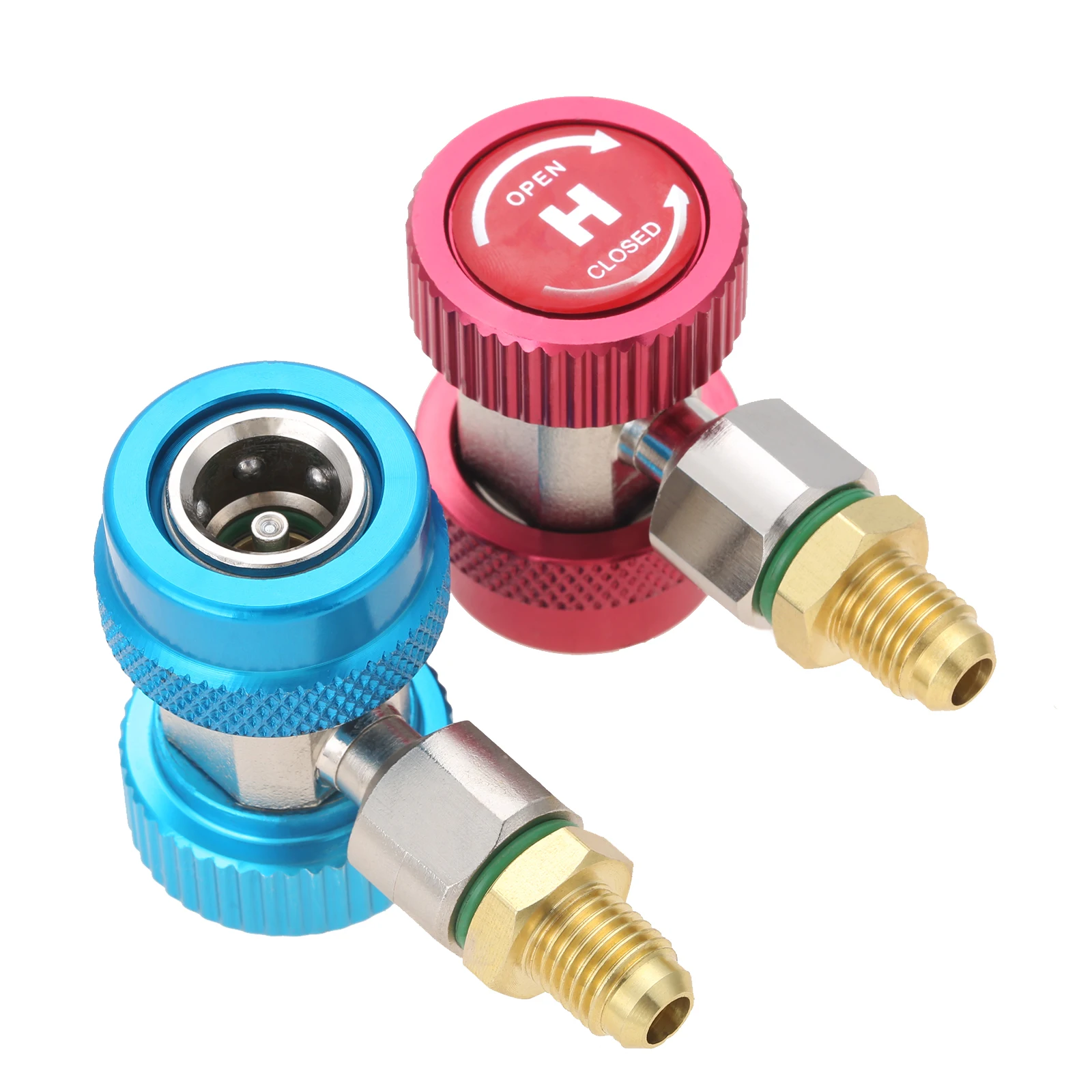 Yetaha 2Pcs High Low R134A Quick Coupler Set Brass Adapters Car Air Conditioning Refrigerant Adjustable 1/4