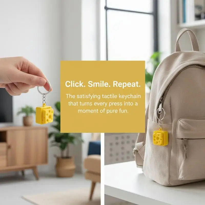Mini Cheese Fidget Keyboard Button Keychain Sensory Stress Relief Toy Focus Tool for School and Office