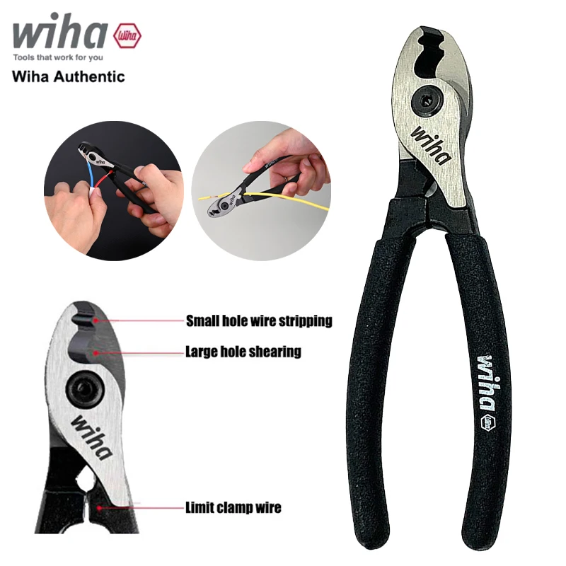 Alicate Multifuncional Wiha Black Forest, Ferramenta Profissional para Eletricistas, Cortadores de Cabos, 180 °   Flip Pequeno de Dupla Face 46691