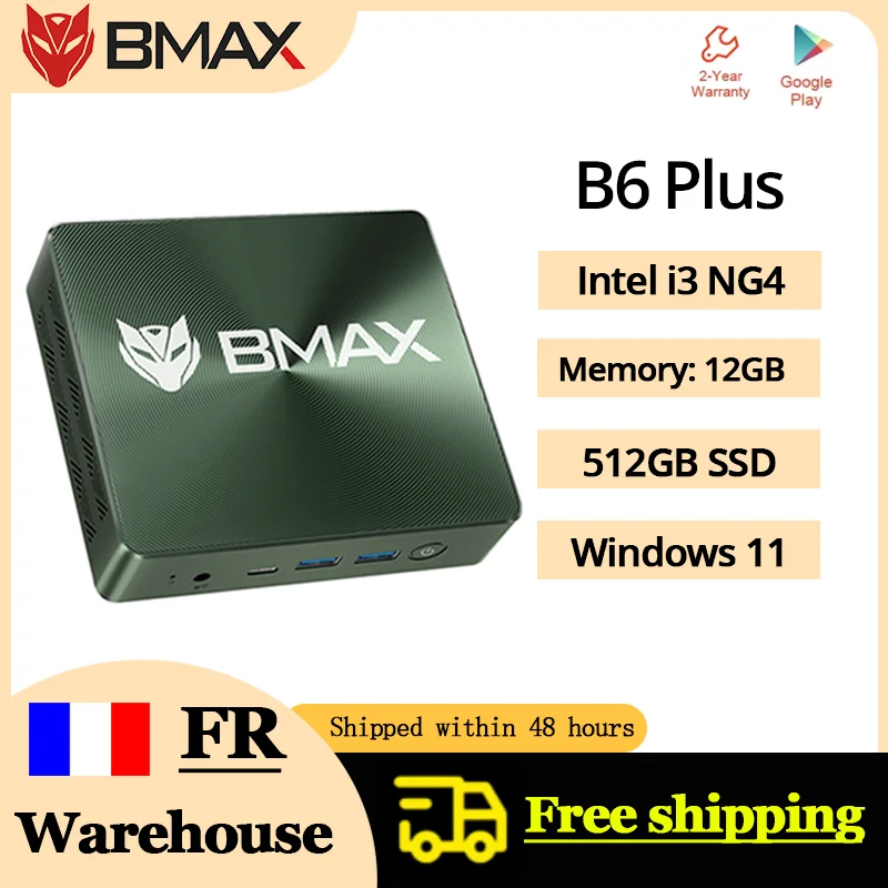 Mini PC BMAX B6 Plus : Intel i3-1000NG4, Windows 11, 12 Go DDR4, 512 Go NVMe SSD, WiFi 5, Bluetooth 4.2, 3×USB 3.0, 2×HDMI