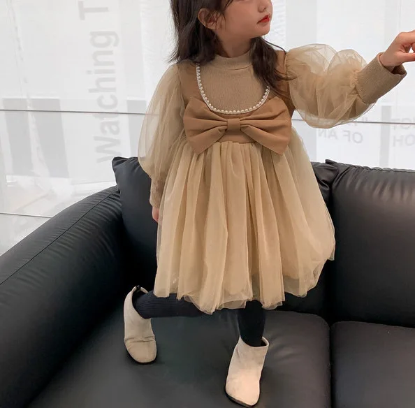 

Girls Dress Spring and Autumn Girls Dress 2024 New Children Fake Two Fashionable Princess Wind Simple Casual Skirt Children