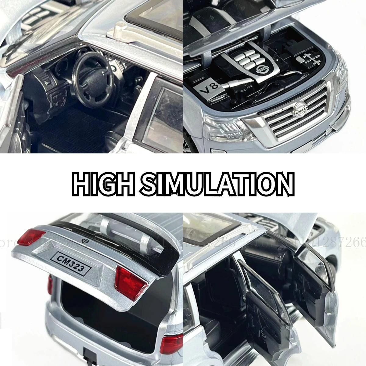Nissan Patrol Scale 1:32 Pullback Car Toy with Lights Engine Sound, Lamborghini Metal Diecast Car Model Gift Kid Boy Toy