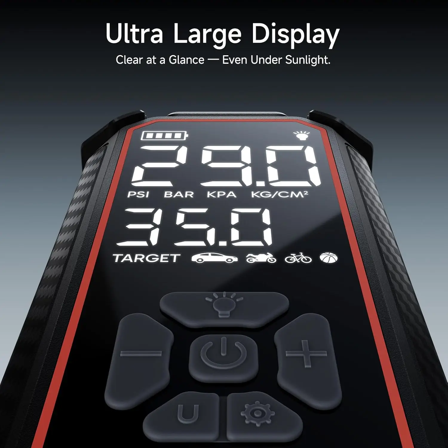 ضاغط هواء محمول لاسلكي مع مقياس رقمي، نفخ سريع لإطارات سيارات الدفع الرباعي وإضاءة LED وشحن الهاتف