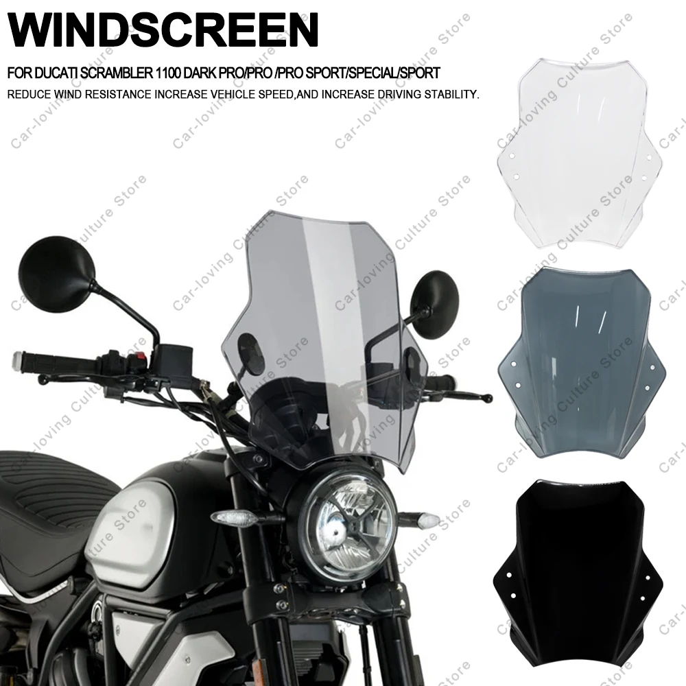 

For DUCATI SCRAMBLER 1100 DARK PRO/PRO /PRO SPORT/SPECIAL Motorcycle Windscreen Windshield Universal Adjustable Windshield