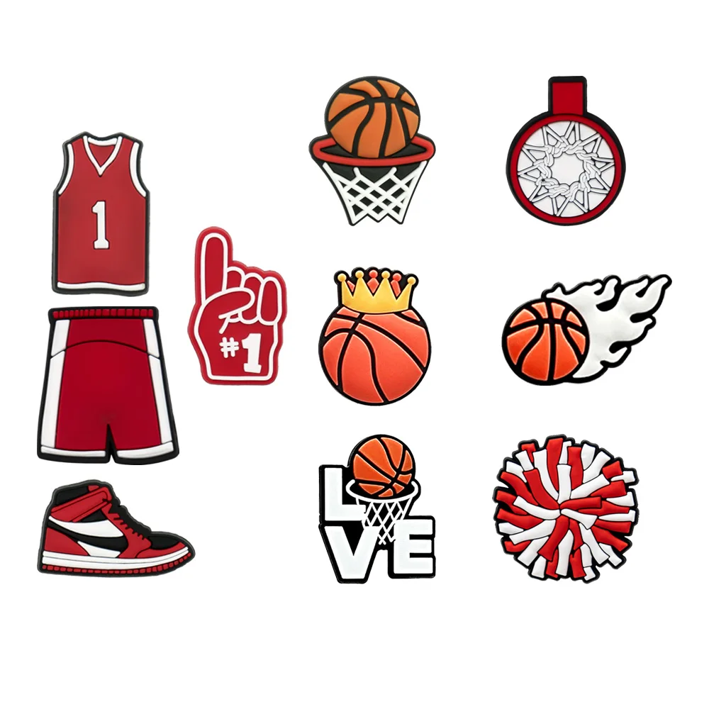 10pcs Sport Shoe Charms Basketball Football Swimming Tennis Shoe Decorations Pins for Men Women Kids Shoe Ornament Accessories