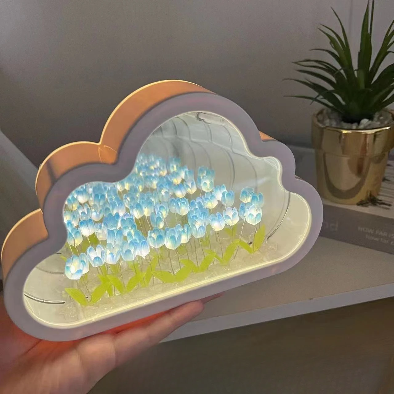 

2024 New Handmade DIY Tulip Cloud Flower Sea Night Light Atmosphere Light Mirror Light Transparent Mirror Valentine's Day Gift