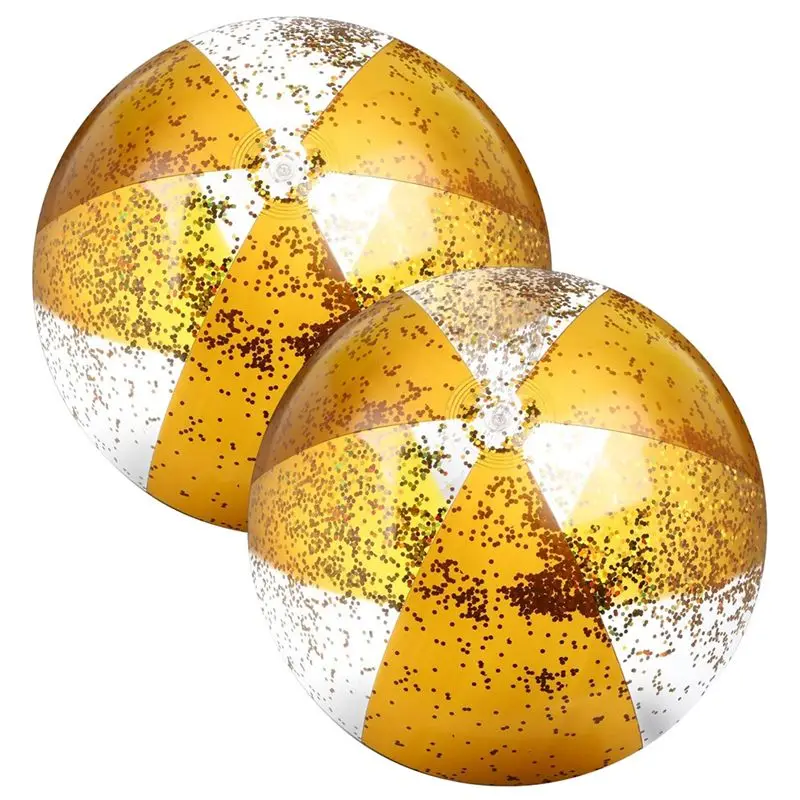 

2Pcs 16Inch Inflatable Beach Balls Gold Confetti Pool Balls For Swimming Pool For Adults Summer Birthday Party Highly Recommende