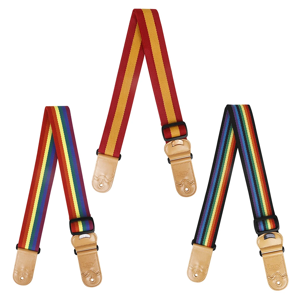 Sangle de guitare avec plectres et poche pour plectres, ceinture à rayures colorées, bandoulière pour guitare basse électrique acoustique