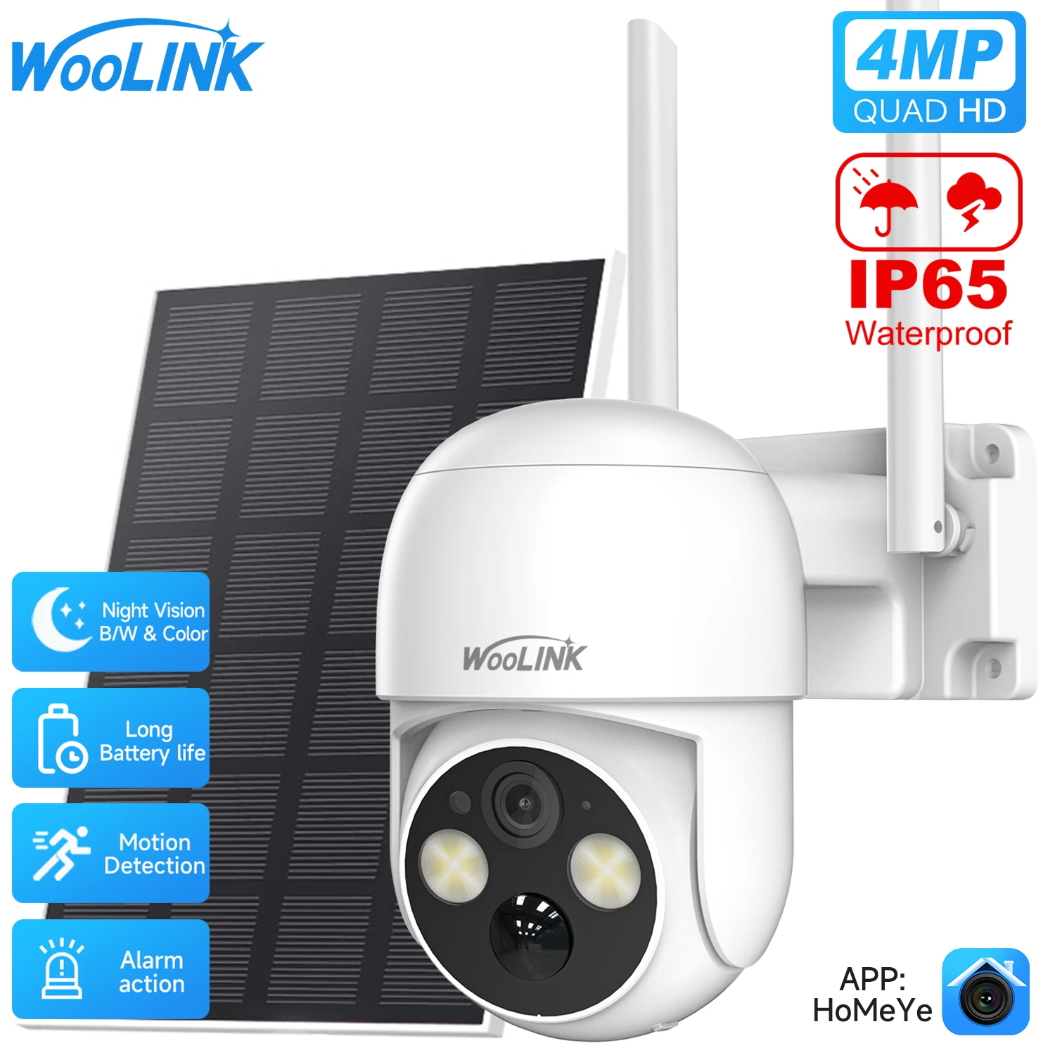 

Камера на солнечной энергии 4MP HD Открытый Wi-Fi Беспроводная PTZ IP Camara Перезаряжаемая аудио PIR Обнаружение человека с солнечной панелью