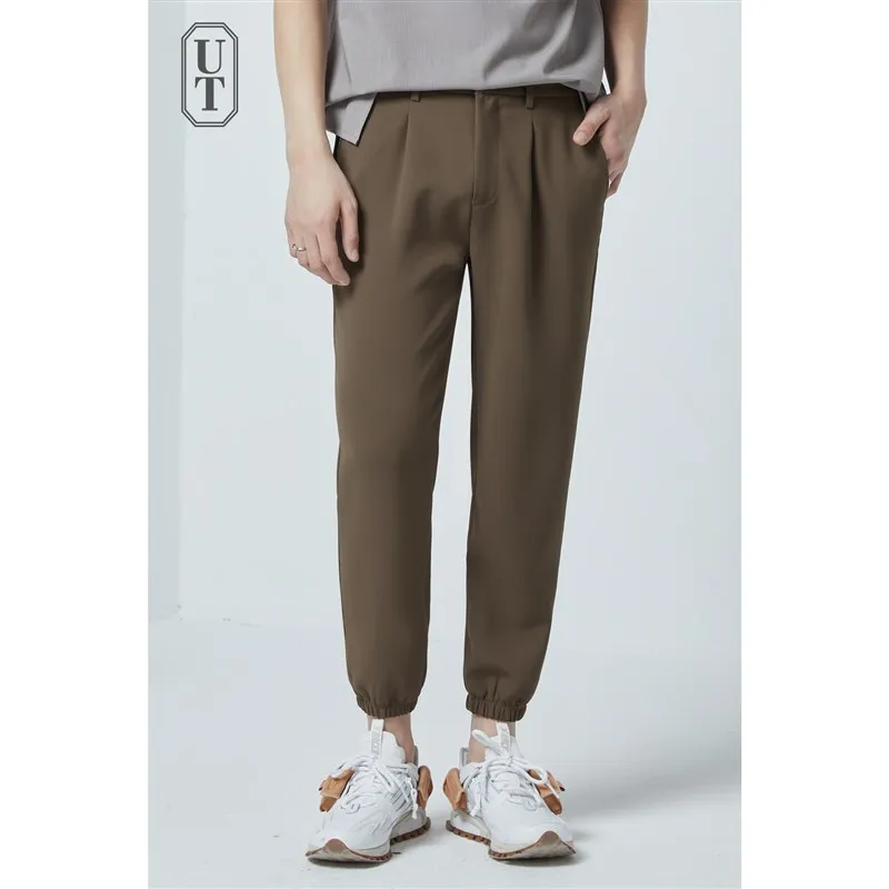 

Мужские повседневные брюки свободного кроя, укороченные, летние, тонкие, прямые, с эластичным поясом, из смесовой ткани полиэстер-модал