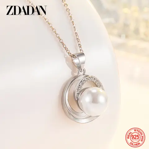 여성을위한 ZDADAN 925 스털링 실버 진주 목걸이 체인 패션 웨딩 쥬얼리