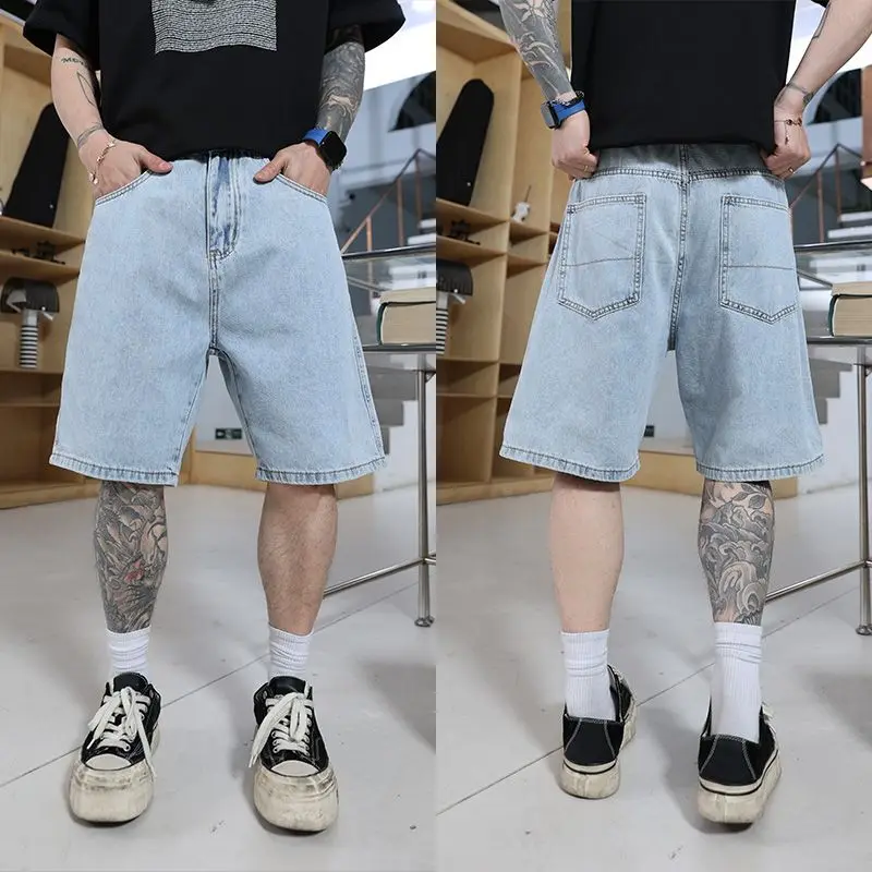 Sommer-Jeans für Herren, nicht elastisch, Y2K-Stil, lockeres, weites Bein, vielseitige, einfache Freizeitjeans, geeignet für tägliche Ausflüge, Freizeit im Freien