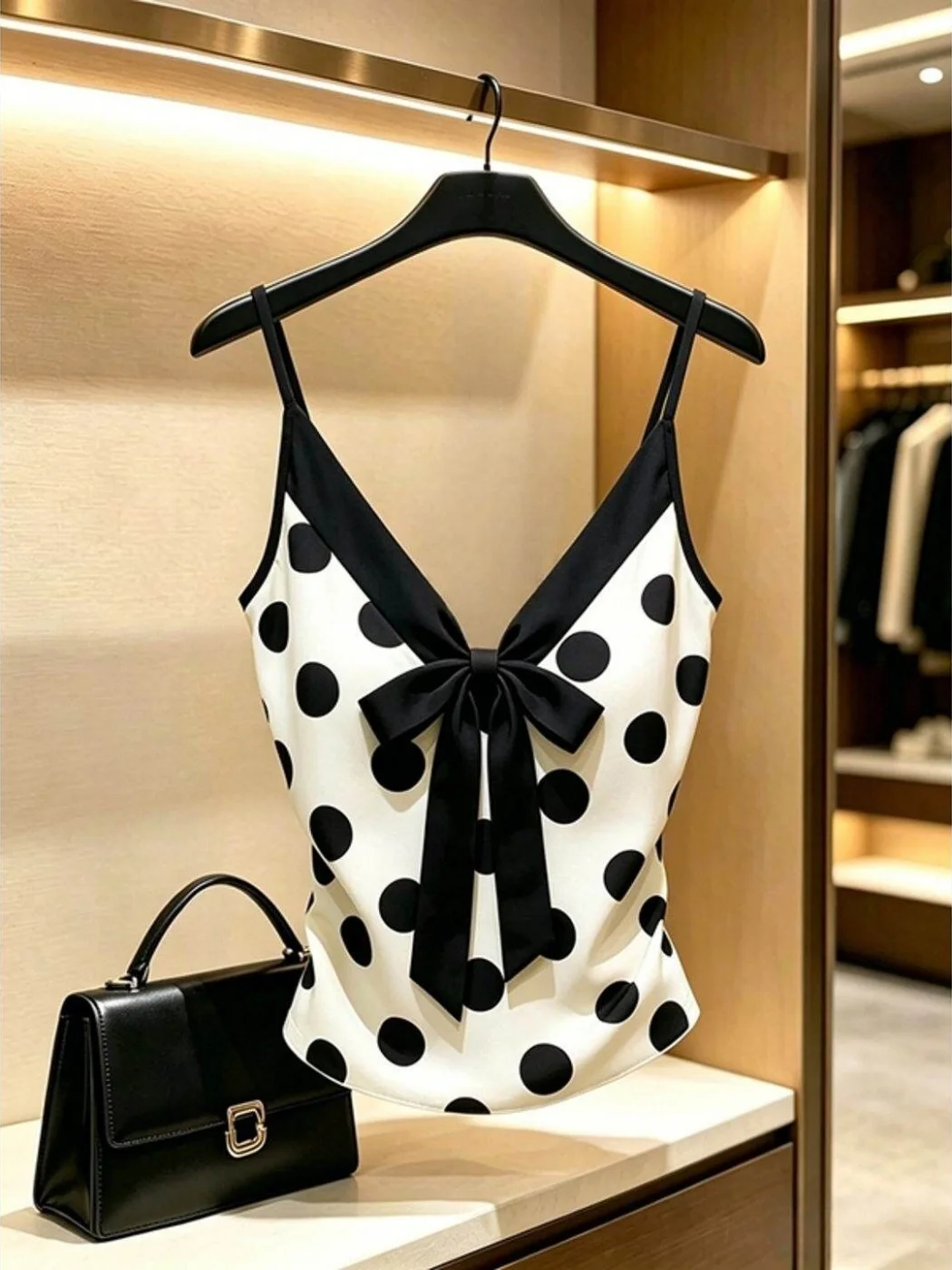 

Fashionable V-neck Knot Top Women's Summer Slim Fit Polka Dot Strap Vest Trendy Street Style Girly Spicy Look