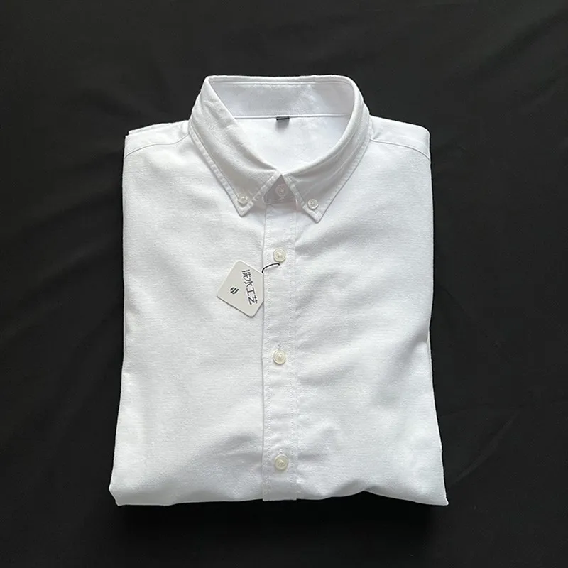 

Классическая универсальная мужская рубашка из оксфордской ткани с длинным рукавом, мягкая, комфортная, для повседневной носки, всесезонная, приталенного кроя.