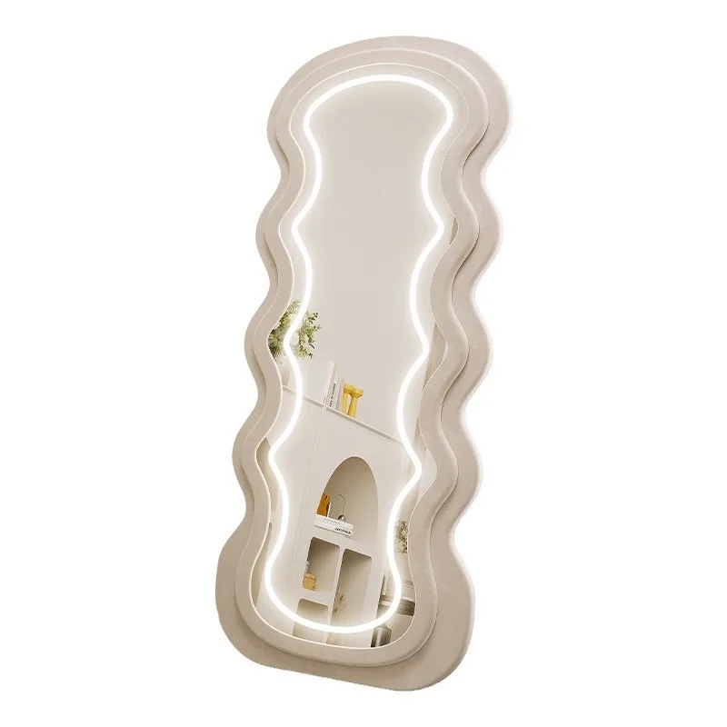 مرآة أرضية لكامل الجسم، مرآة LED للمنزل الذكي، غرفة نوم فتاة، مرآة على شكل خاص مع ضوء