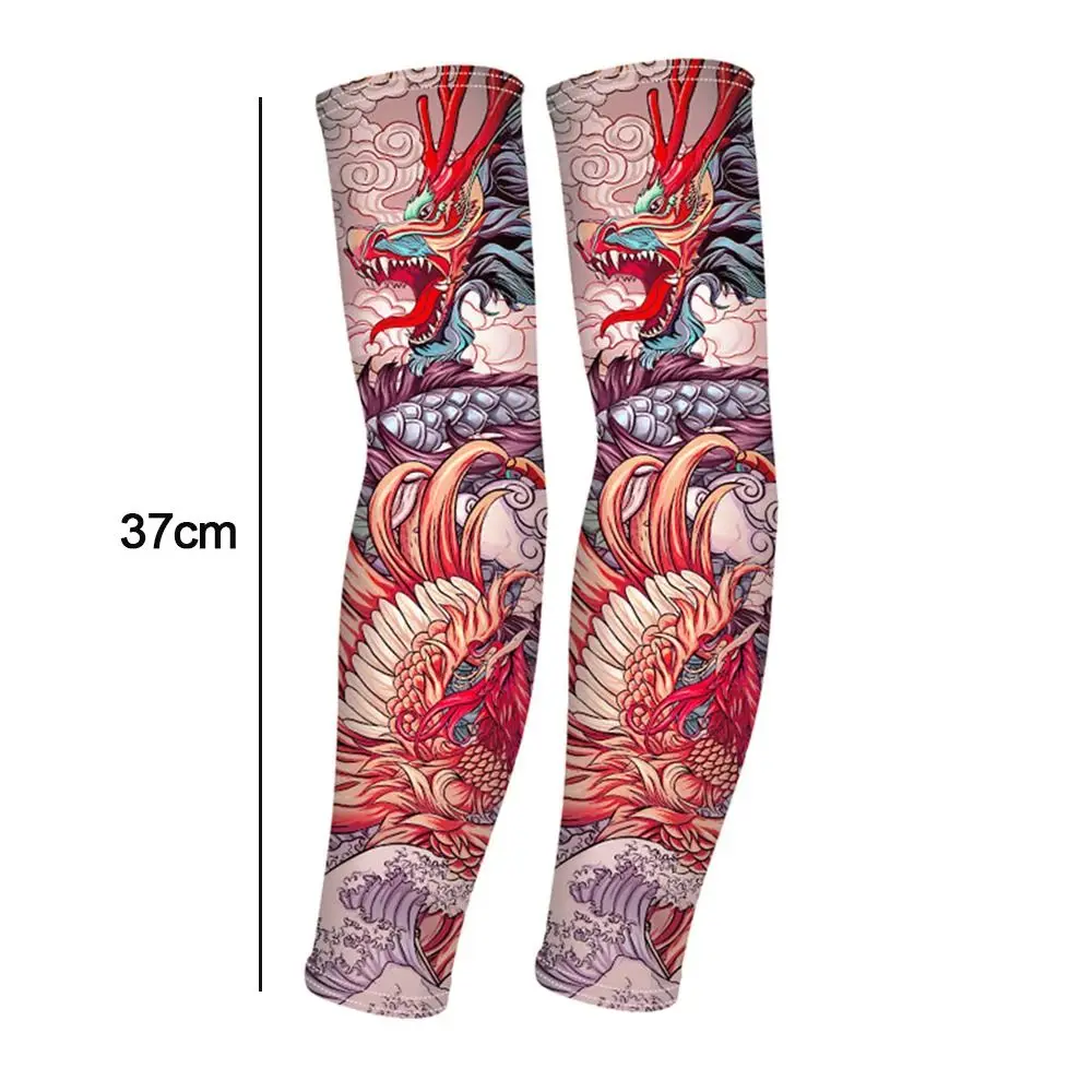 1Pair New Flower Arm Tattoo Sleeves Seamless Outdoor Riding Sunscreen Arm Sleeves For Men Women Sun Uv Protection Arm Warmers