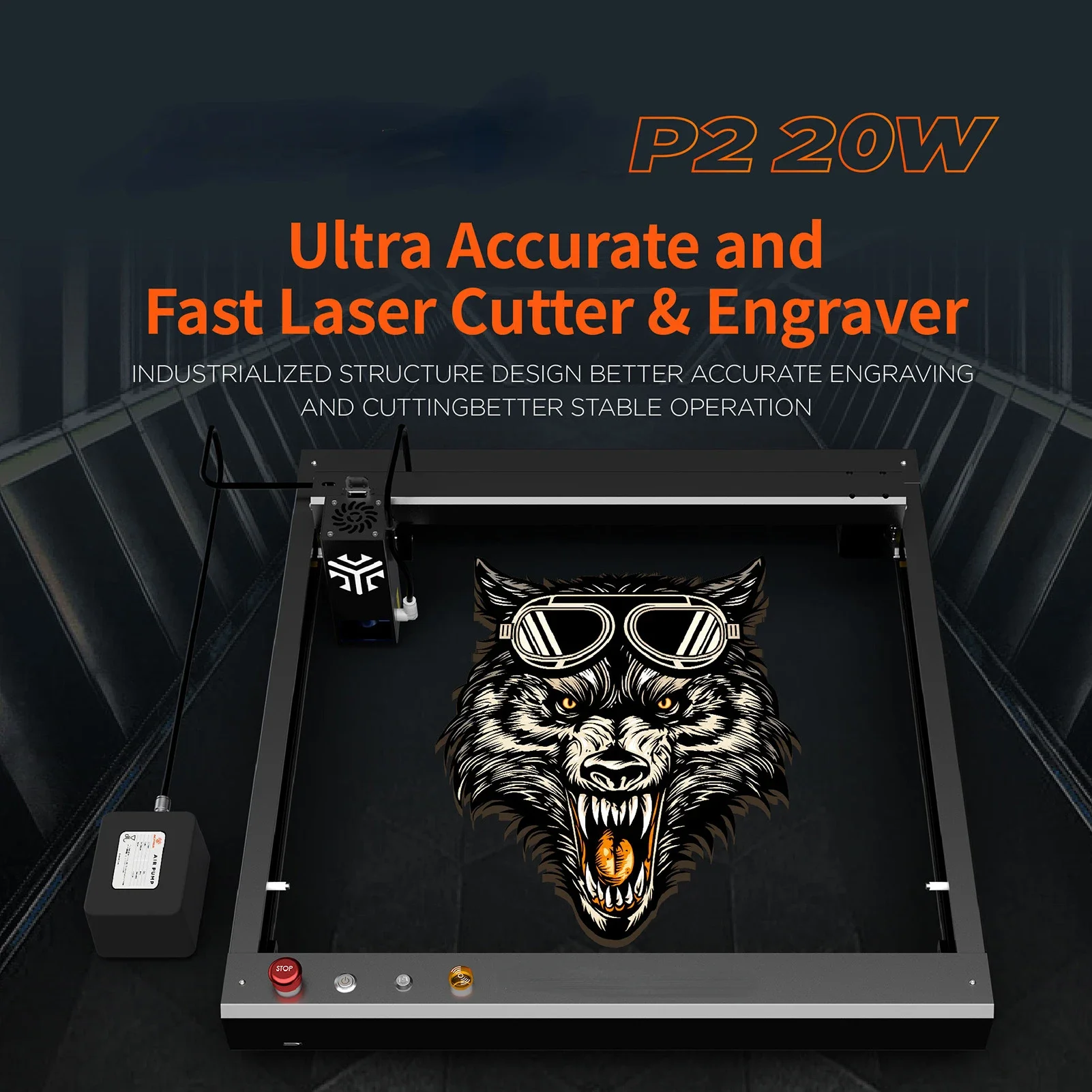 P2 Laser Engraver 22W Laser Power with Automatic Air-assist System Superfast Speed Eye Protection 420x400mm Engraving Area