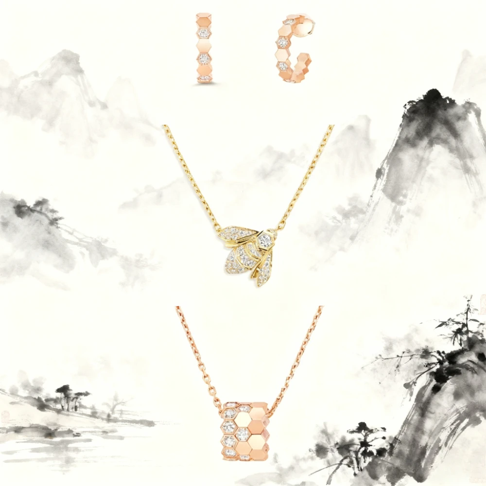 

Fashion Jewelry Bee Geometry Earnail Necklace Set Classic Gift Festival Party Multi Functional Jewelry - Festival Gift