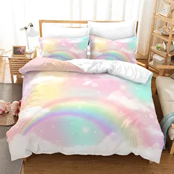 Rainbow Gradient Cloud Duvet Cover Set Colorful Print Bedding Set For Girls Women Bedroom Decorative Bedspread