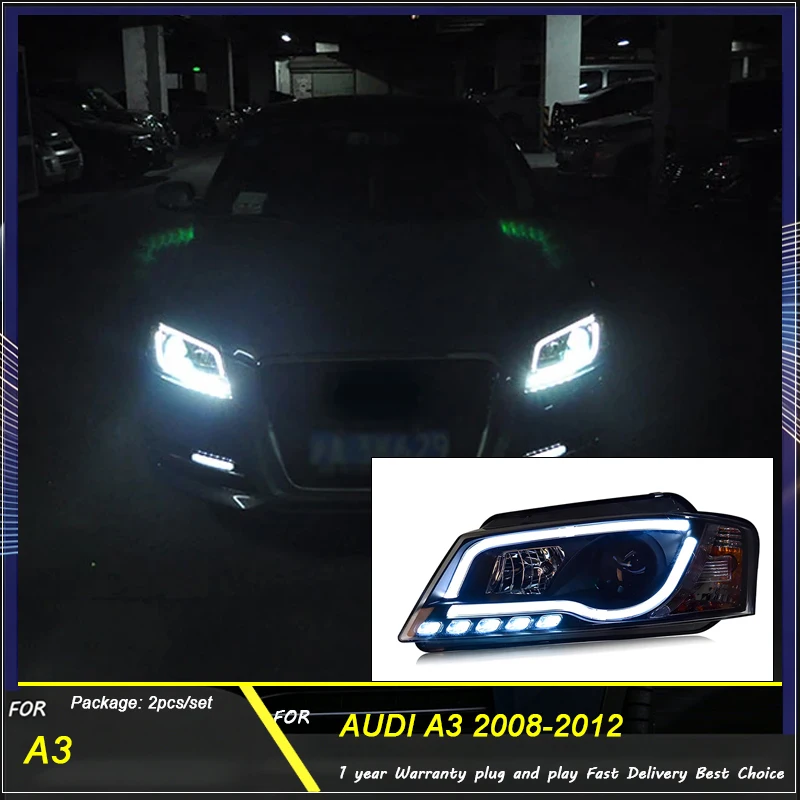 Car LED Headlight For Audi A3 8L 8P 8V 8Y 2008-2012 Assembly Modification LED Light Guide Daytime Running Light Dual Lens Xenon