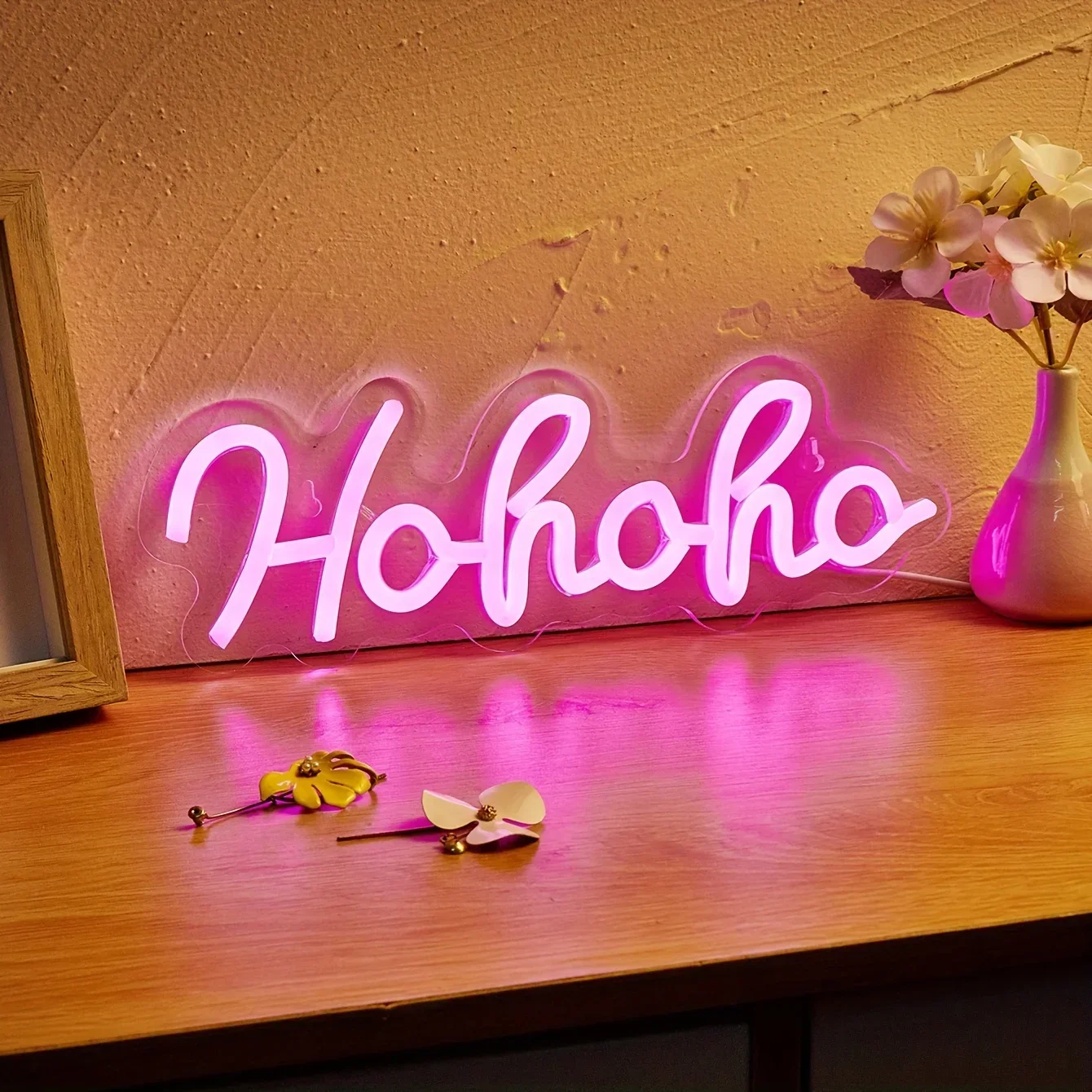 

Ho Ho Ho Shaped Pink LED Neon Light Sign For Bedroom Room Wall Decoration Neon Sign, For Holiday Party Wedding Decoration