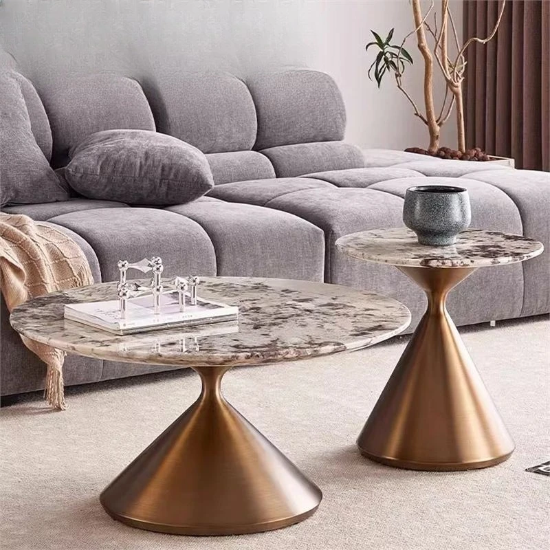 Coffee table size round combination modern simple light luxury rock slab edge villa microcrystalline stone tea table