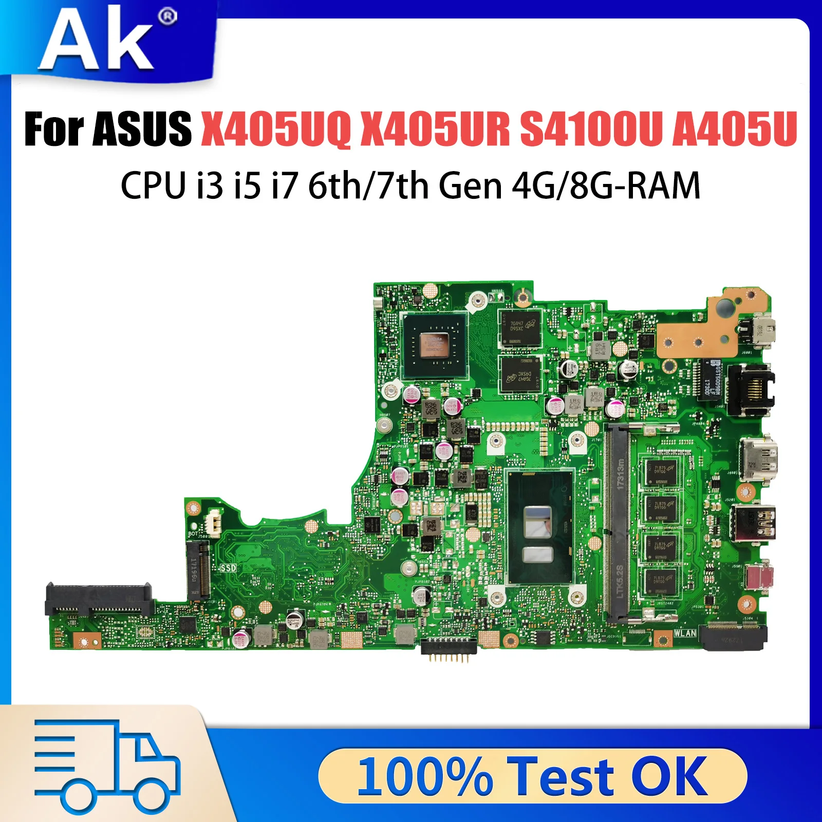 X405UQ For ASUS X405UR S4100U X405UA V405U A405U S405U K405U F405U Laptop Motherboard CPU i3 i5 i7 6th/7th Gen 4G/8G-RAM