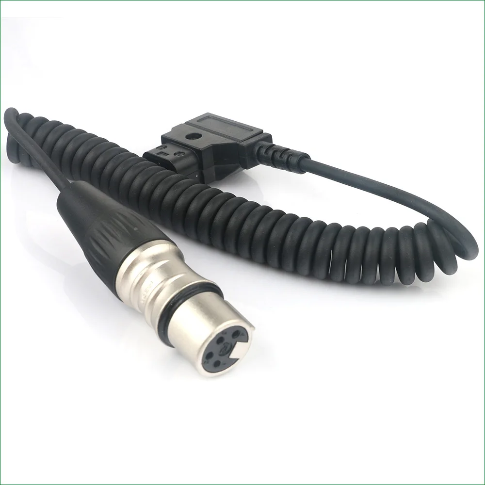 D-Tap to 4 Pin XLR Female Right Angle Adapter Power Coiled Cable For Blackmagic URSA Mini Pro, Sony Venice F5 F55