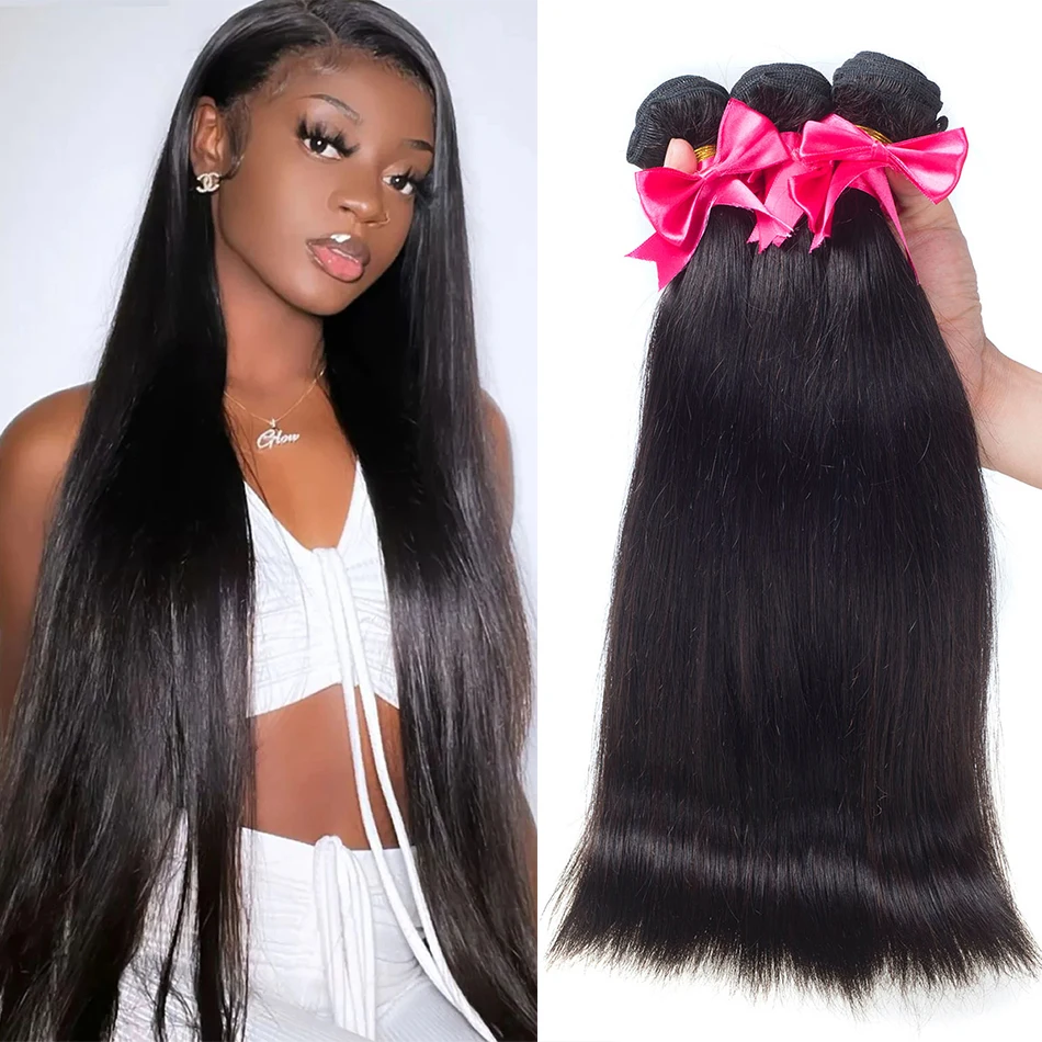 Usexy 36 38 40 Inches Human Hair Bundles Straight Natural Color Brazilian Remy Hair 3/4 Bundles Human Hair Weaving Extensions