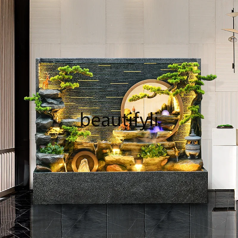 

Water curtain wall living room running water screen rockery fountain landscape courtyard feng shui wheel floor ornament07