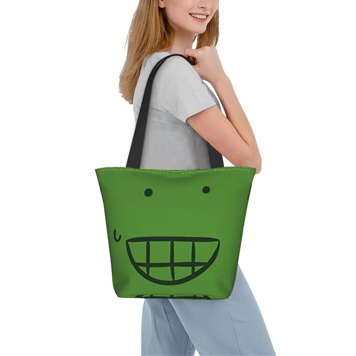 Torba na zakupy Liam Plecak od HFJone (WEIRD SMILE) 1, płócienna torba o dużej pojemności, torba na ramię, torba na zakupy, torba na żywność dla kobiet — zdjęcie 6