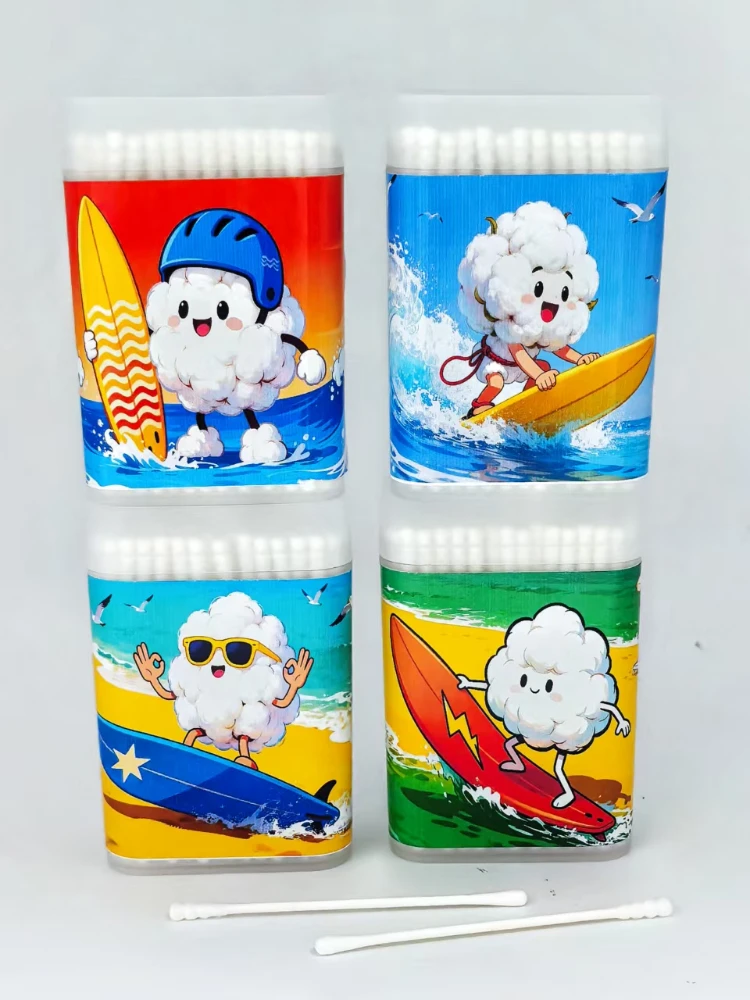 400개 비치 시리즈 창의적인 면봉 서핑 테마 정밀 축 면봉 양면 나사형 면봉 스틱