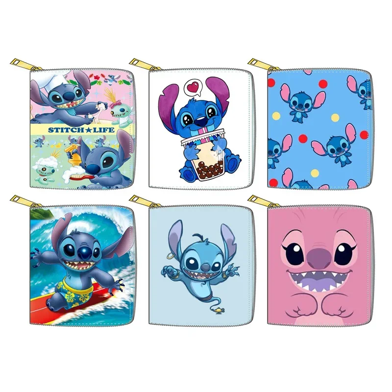 Porta carte Disney Stitch Stitch PU cerniera corta portafoglio piccolo ragazza ragazzo porta carte di cartone animato frizione