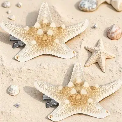 

2 шт. заколки для волос ручной работы в виде морских звезд, пятиконечные, в пляжном стиле, для женщин и девочек, летние аксессуары для волос, стильные