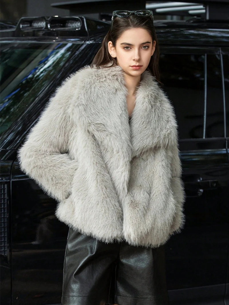 

Fashion Fluffy Faux Fur Coat Winter Loose Turn Down Collar Short Jacket Streetwear Thick Warm New In Outerwear Women Fur Coat