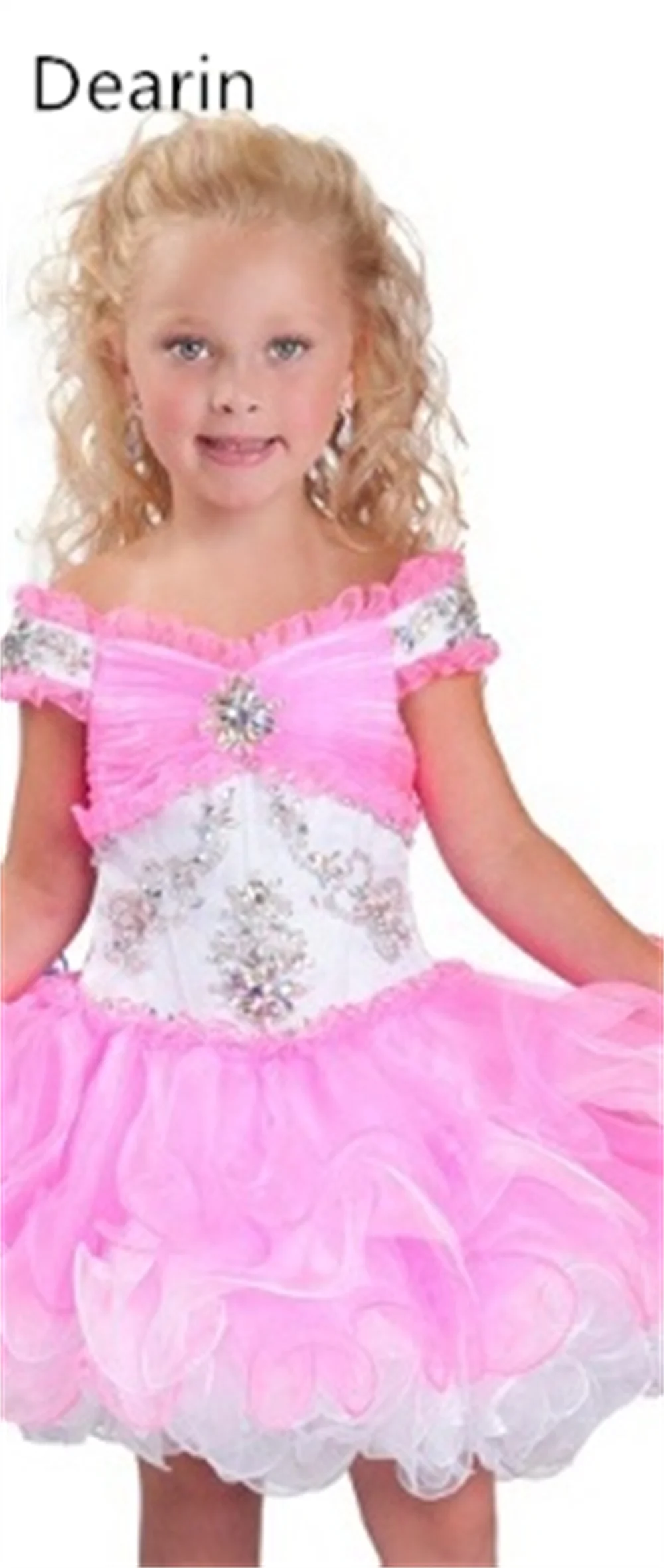 Vestido de menina flor personalizado Dearin ombro cinto linha A na altura do joelho saias vestidos