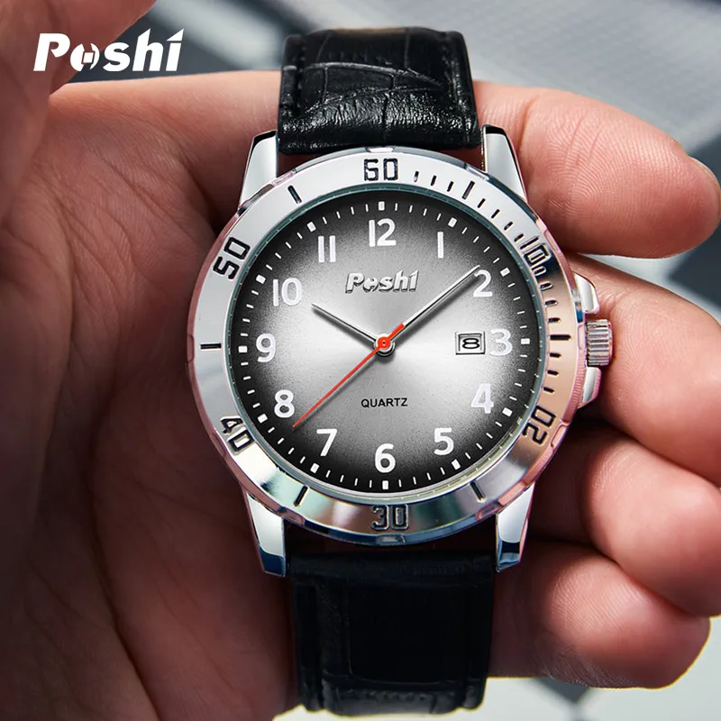 POSHI Simple Man Quartz Watch Luxury Leather Strap with Date Men\'s Watches Waterproof Original Clock Sport relogios masculino