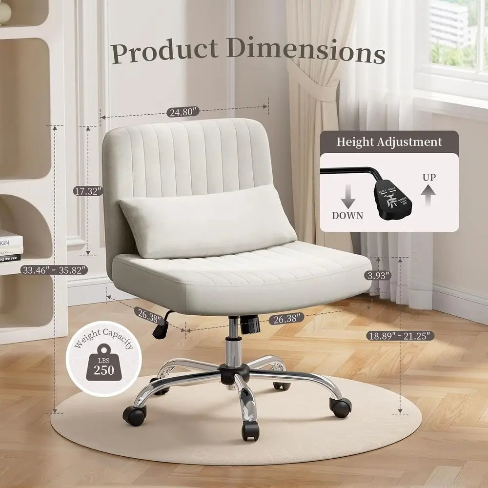 كرسي مكتب أنيق ذو غرز متقاطعة مع عجلات دوارة، كرسي مكتب مريح للمنزل، مقعد زينة بارتفاع قابل للتعديل، بيج قطيفة