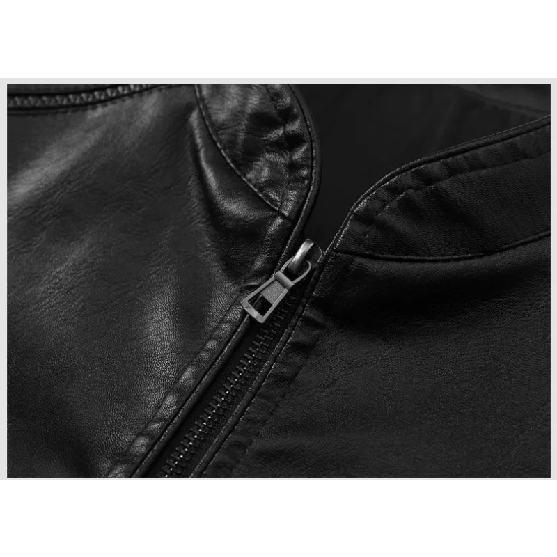 Men's Stand Casual Leather Jacket Versatile Fashion Bike Style Coat Classic Windproof Leather Jacket High Quality Men's Clothing