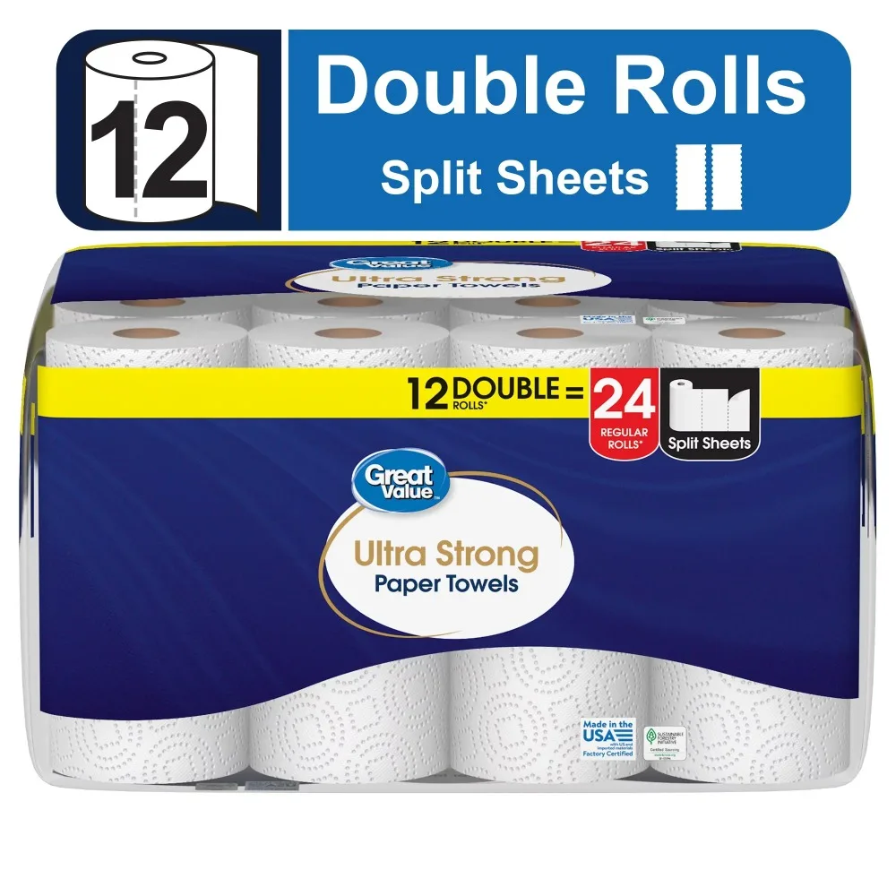 

Great Value Ultra Strong Paper Towels, White, 12 Double Rolls 2024 USA