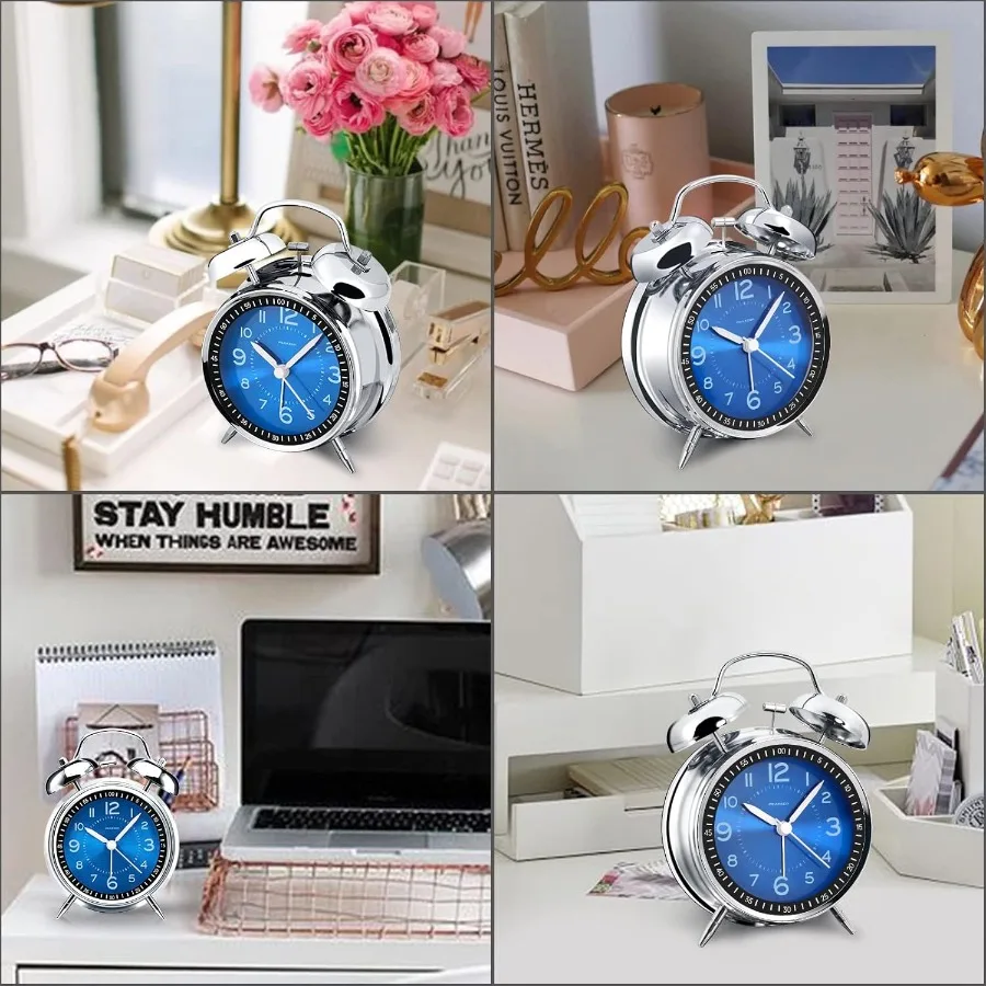 Loud Alarm Clock for Heavy Sleepers Adults Metal 4.5 Inches Twin Bell Battery Operated Alog Alarm Clocks for Bedrooms tion Jewe