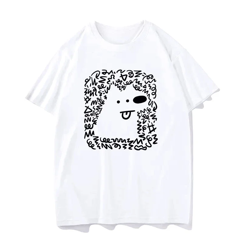 Cartoon Puppy Graffiti Style Women's Clothing Kawaii Printed Women Clothing  Summer Personalized Casual Promo Top Free Shipping